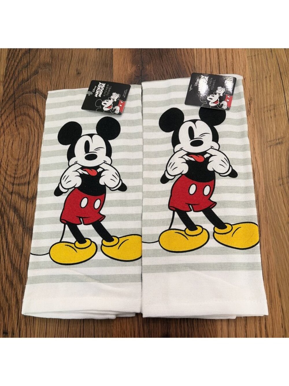 NWT~ Two Disney Mickey Mouse Kitchen Towels~Cotton ~ 15 x 25”